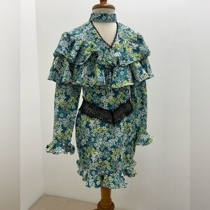 Floral Ruffle Dress with Black Lace Panel